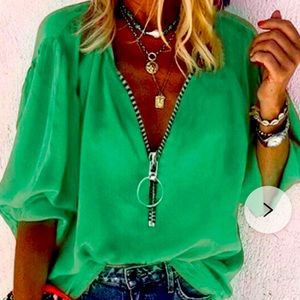 Green Zipper Blouse